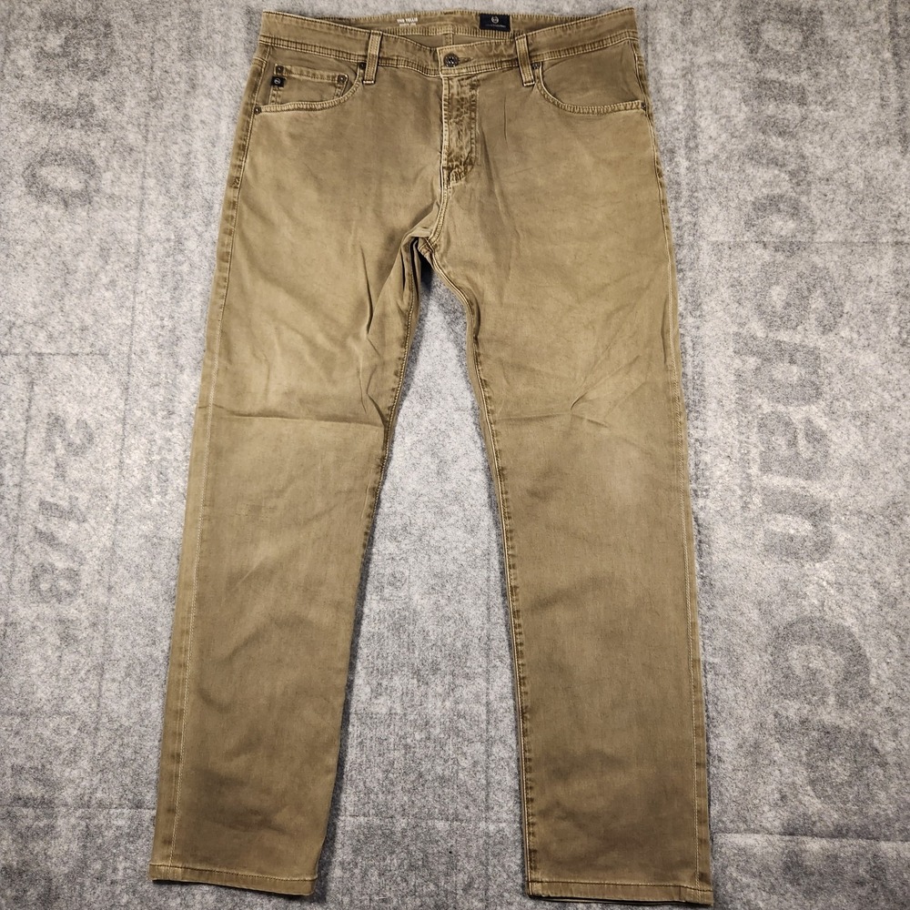 AG Adriano Goldschmied The Tellis Jeans Mens 37x29 Straight Olive Green Stretch